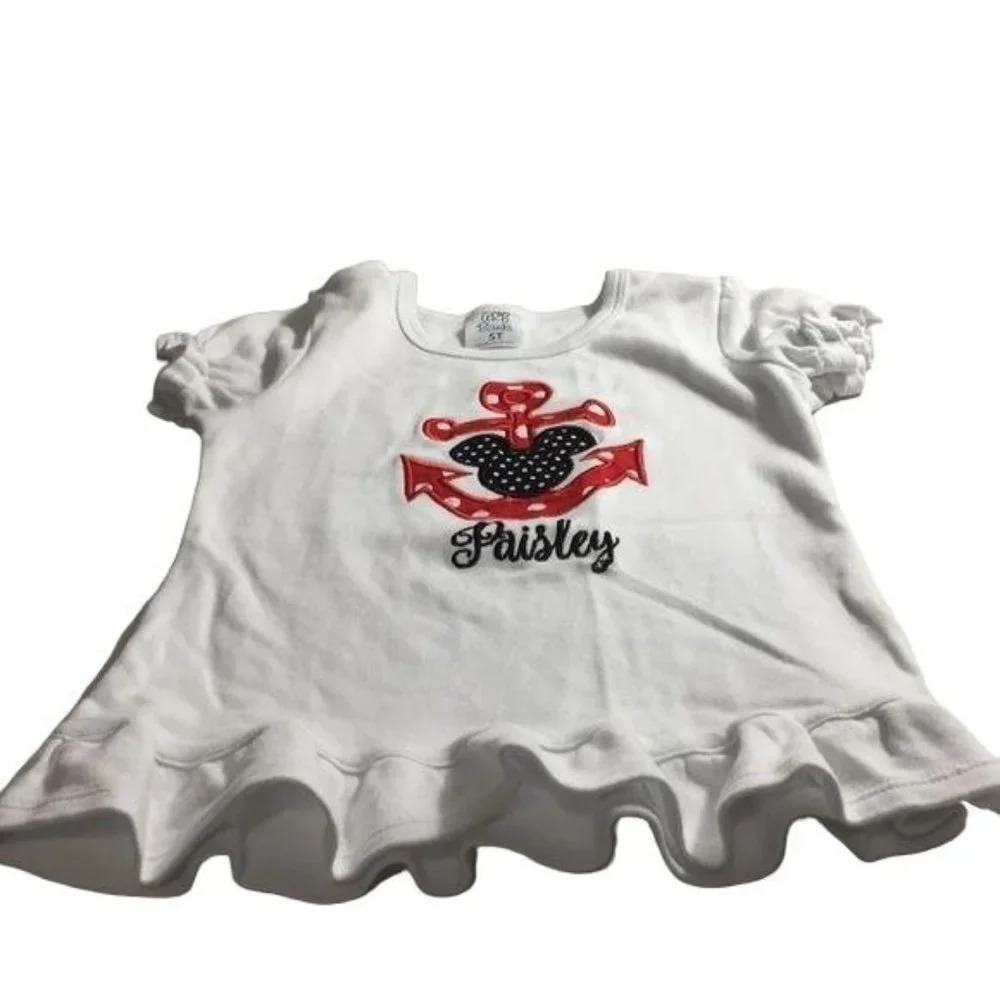 ARB Blanks Girls Monogramed Paisley T-Shirt Mickey Ears White/Red/Black SZ 5T